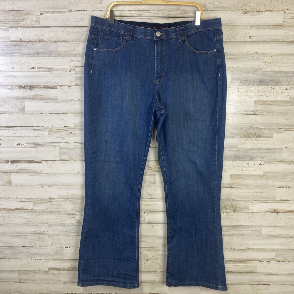 Lee Jeans Women 18M Blue Denim Medium Wash Embroidered Pockets Wide Leg Stretch